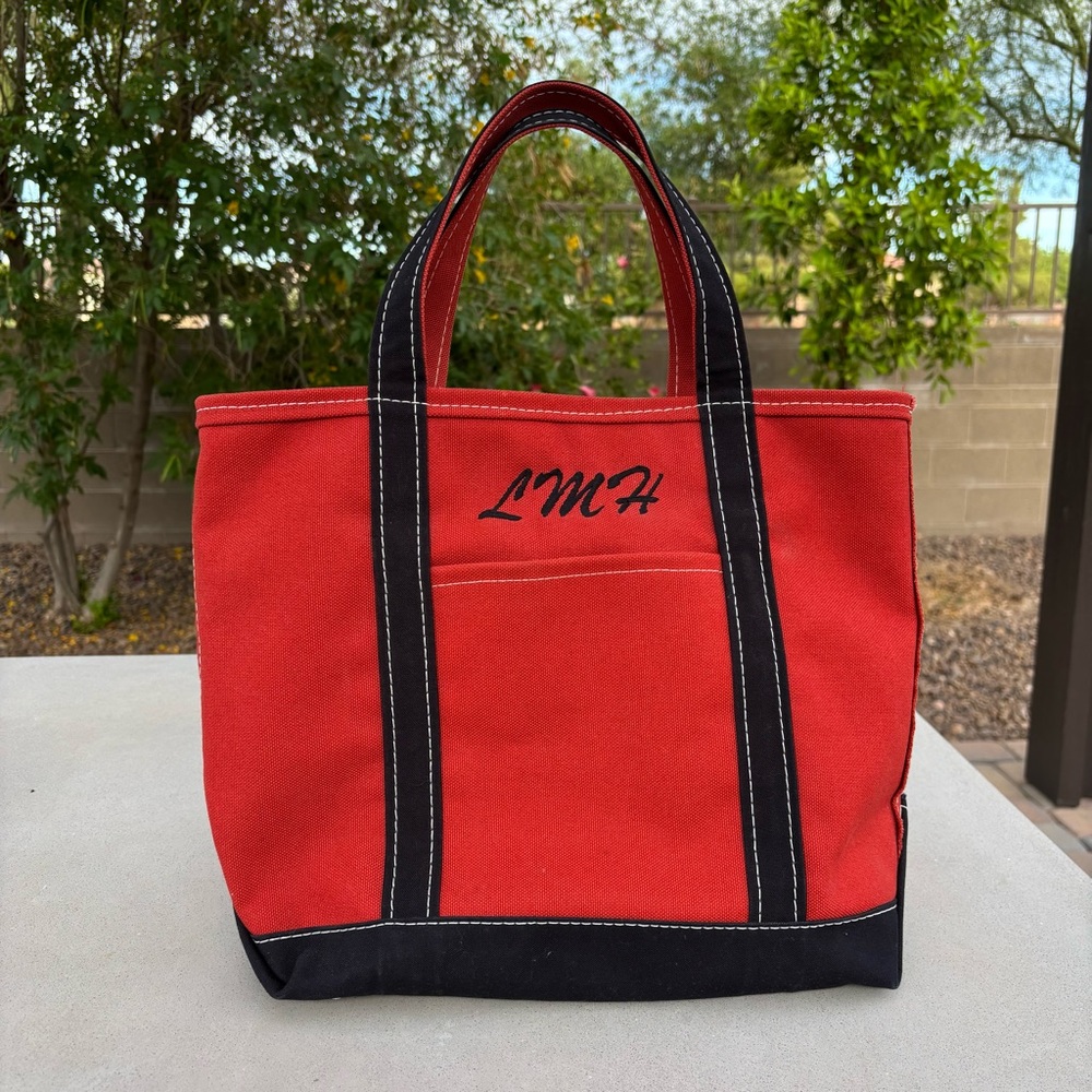 Vtg L.L. Bean Boat And Tote Red Rust and Black Canvas Tote Bag Zipper Top